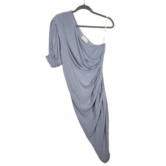 NWT ASOS DESIGN one shoulder linen midi dress with pleat detail skirt in Blue Si - Picture 1 of 9